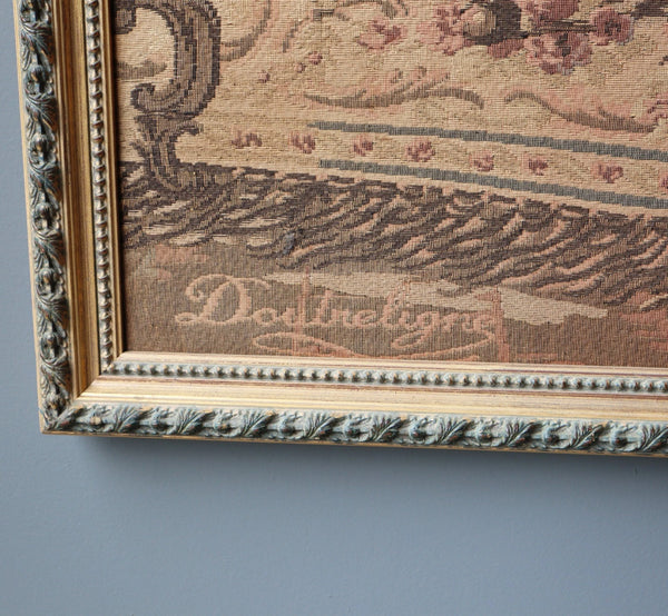 61" Tall Framed Vintage Belgian Tapestry Signed "Doutreligne" Card Players