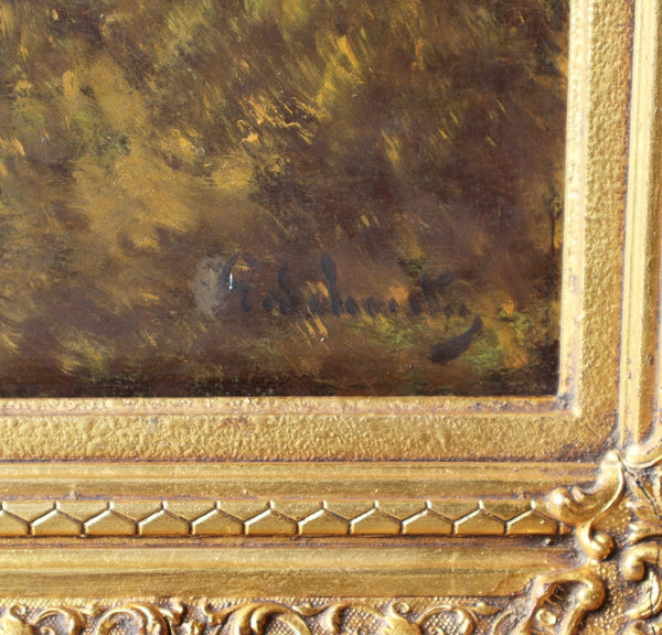 Antique Oil on Panel Painting of Two Hunting Dogs by P. Schouten (1860-1922)