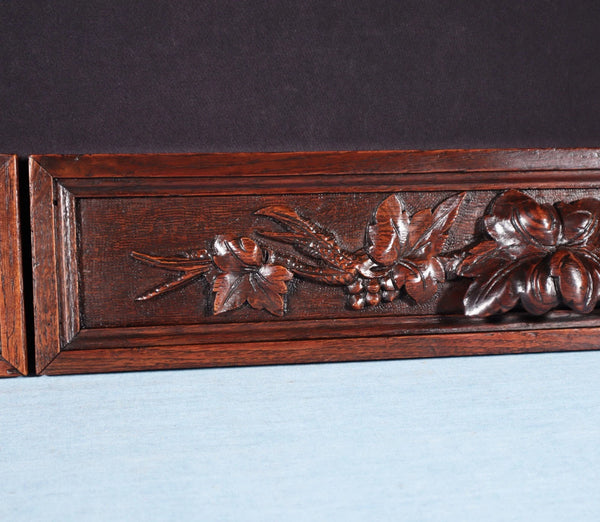 Pair of Antique Black Forest Carved Drawer Panels/Trim in Solid Oak Wood