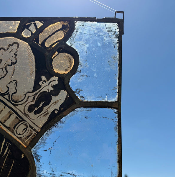 15" Tall Vintage French Stained/Leaded Glass Panel Of Charles the Great