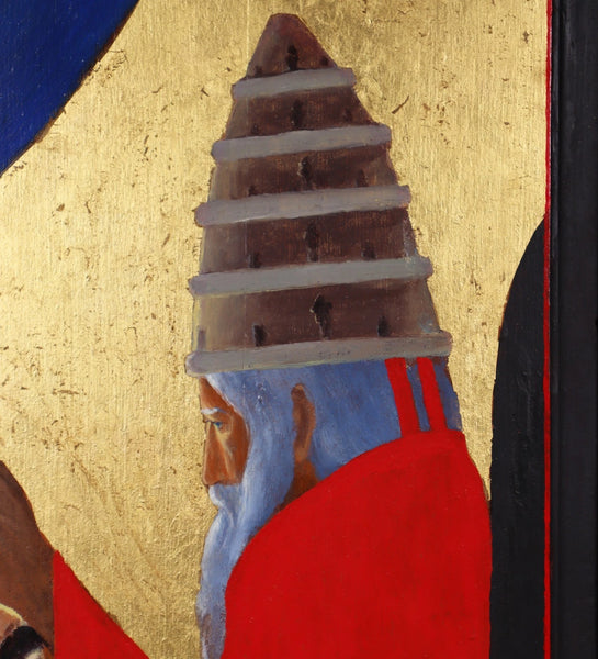 Vintage Framed Oil on Panel Painting of St Francis with Cat by Paul Bruylant