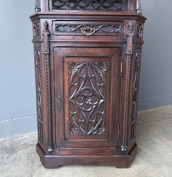 Antique French Gothic Revival Cabinet/Console/Sideboard,Highly Carved Oak