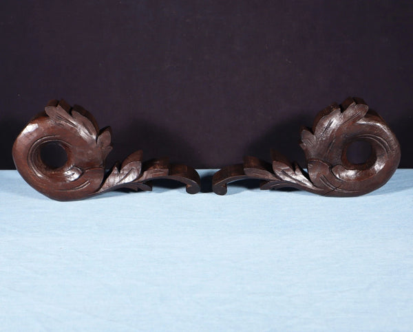 8" Wide Pair of Highly Carved Solid Oak Wood French Trim Pieces Salvage