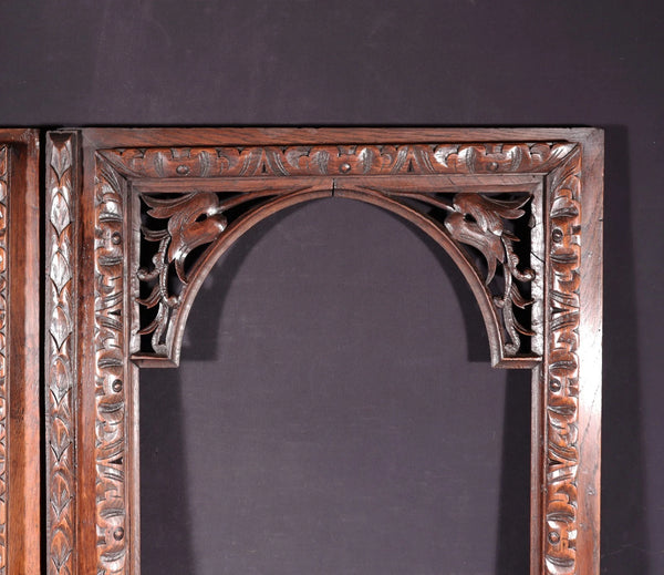 42" Tall Pair of Antique French Cabinet Door Frames in Solid Oak Wood Salvage