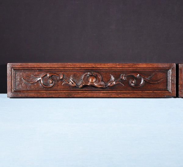 20" Wide Pair of Antique Carved Drawer Panels/Trim in Solid Oak Wood