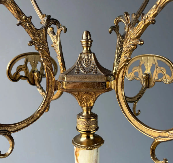 69" Tall Ornate Vintage Brass & Onyx Marble Coat/Hat Rack Hall Tree/Stand