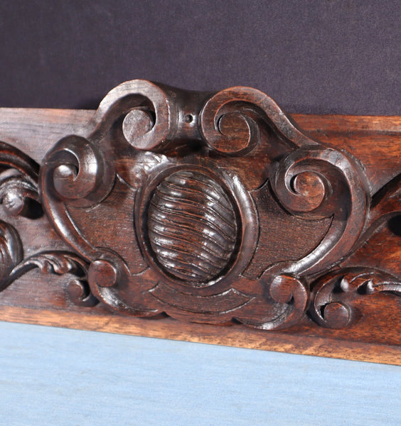 40" Wide French Antique Solid Oak Wood Highly Carved Crest/Decorative Panel