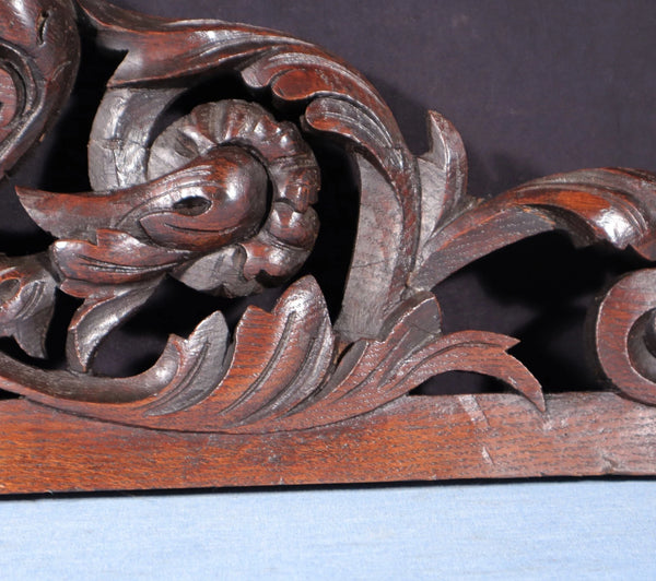 32" Wide Antique French Solid Oak Wood Highly Carved Detailed Crest