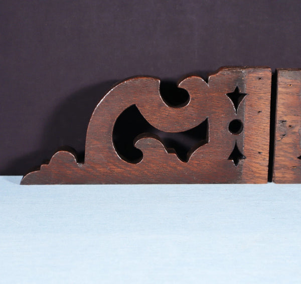 Pair of 12" Wide French Antique Solid Oak Wood Brackets Trim Pieces