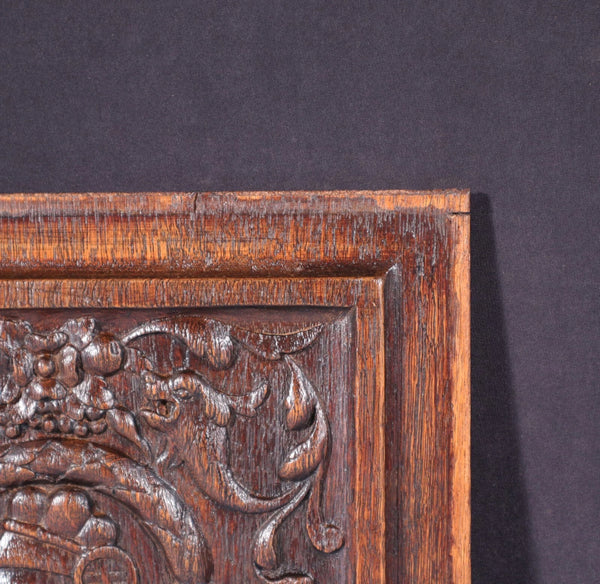 Antique French Solid Oak Highly Carved Panel with Portrait Carving Late 1800's