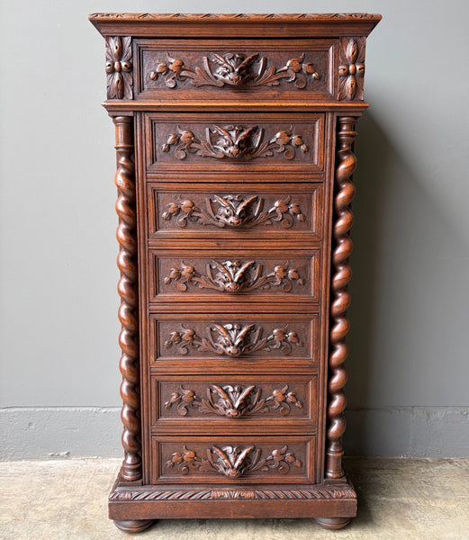 French Antique Solid Oak Wood Seven Drawer Lingerie Chest/Dresser