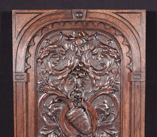 24" Tall Antique French Solid Oak Wood Louis XVI Panel Highly Carved