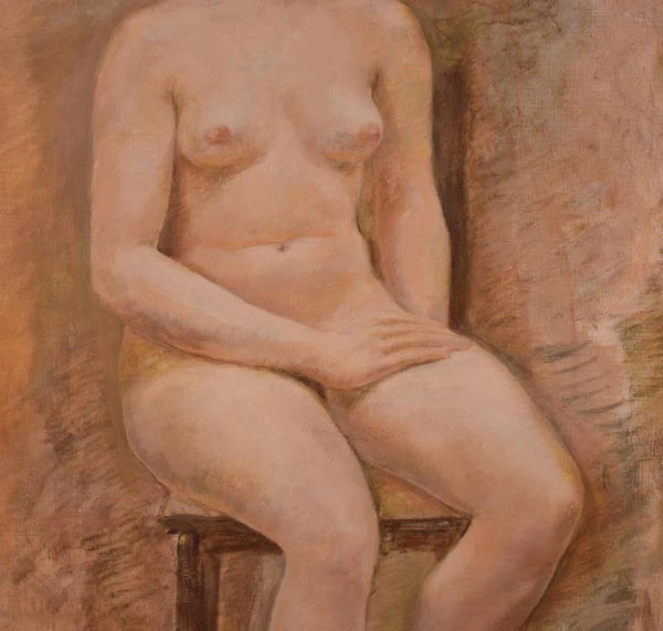 Large Framed Vintage Oil on Canvas Painting of a Nude Woman