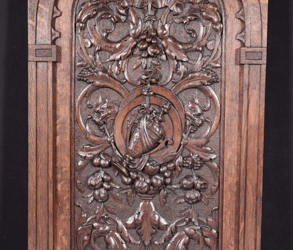 24" Tall Antique French Solid Oak Wood Louis XVI Panel Highly Carved