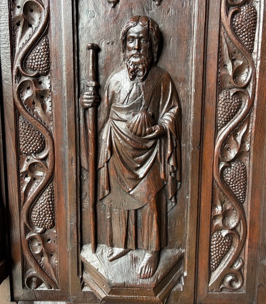 Late 1700's Antique French Gothic Throne Chair Bench/Settee/Chair Carved Oak