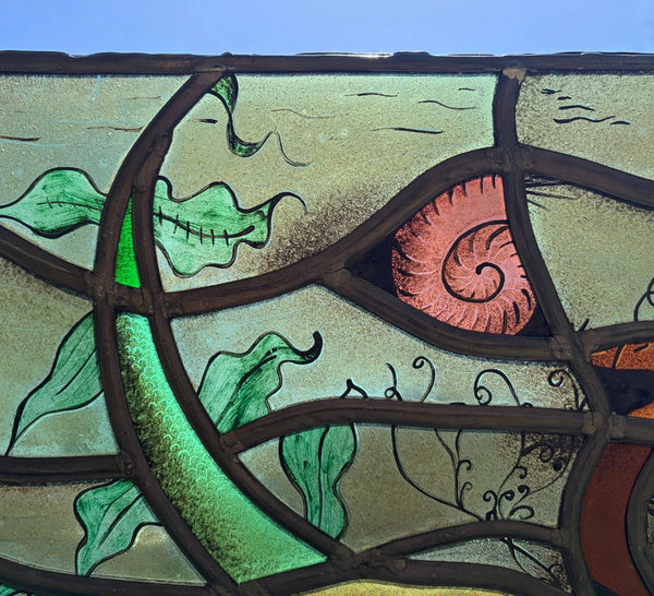 Vintage Dutch Stained/Leaded Glass Panel by Lea Steppe Sea Life Themed