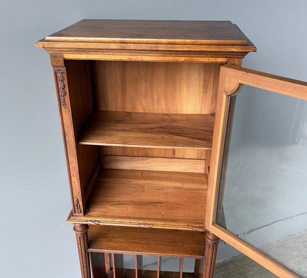 French Antique Narrow Walnut Bookcase/Display Case with Locking Door