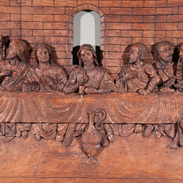 Large Vintage Highly Carved Panel of Jesus and 12 Disciples "The Last Supper"