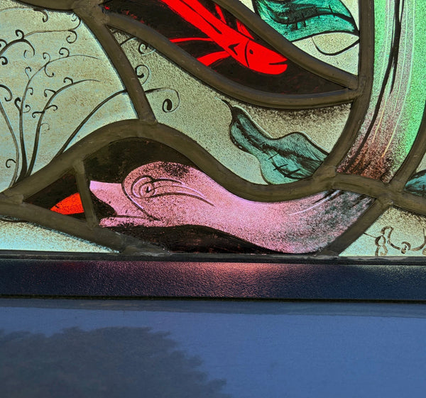 Vintage Dutch Stained/Leaded Glass Panel by Lea Steppe Sea Life Themed