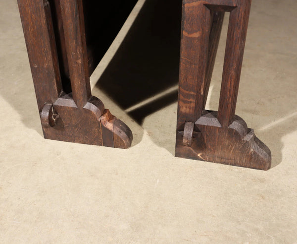 Pair of 79" Long Antique Gothic Revival Solid Oak Wood Prayer Church Rails