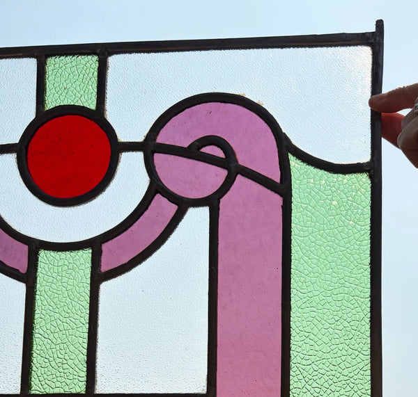 18" Tall Antique French Stained Glass Panel with Leaded Glass, Window, Hanging