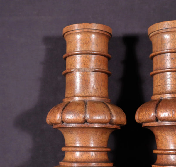 24" Tall Set of Four French Antique Solid Walnut Wood Posts/Pillars