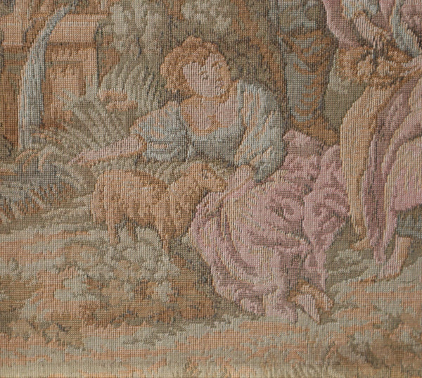12" Antique French Framed Tapestry of a Courting Scene in Rococo Style