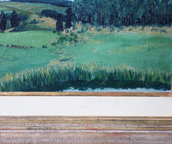 24" Wide Framed Antique Oil/Canvas Painting of a Belgian Landscape