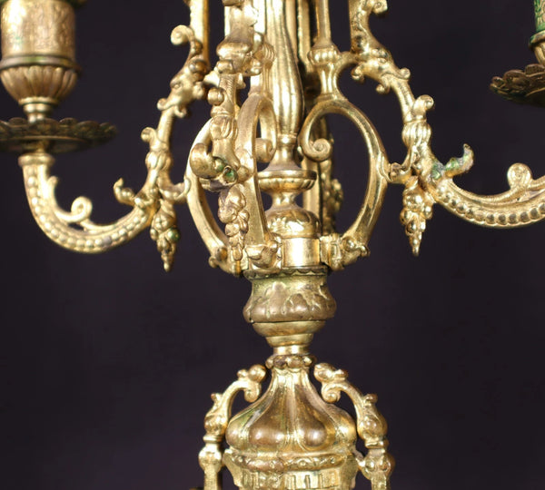 19" Tall Pair of Antique French Gilded Bronze Candelabra Candlesticks