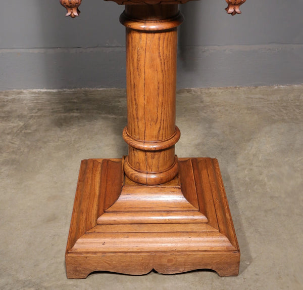 Vintage French Gothic Revival Stand, Cabinet, End Table Highly Carved Oak Wood