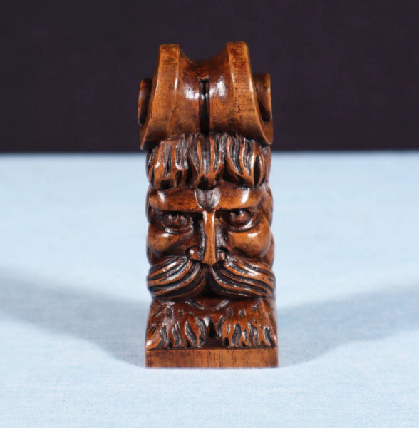 Pair of 3" Tall French Antique Highly Carved Heads in Solid Walnut Wood Trim