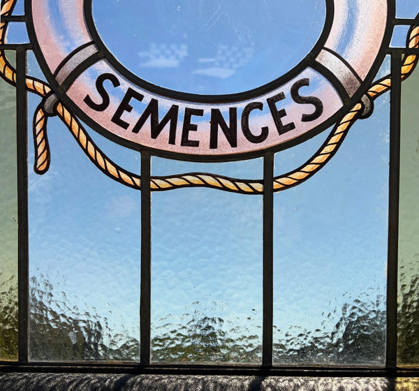 25" Tall Vintage Belgian/Flanders Stained/Leaded Glass Panel "Pedigree Semences"
