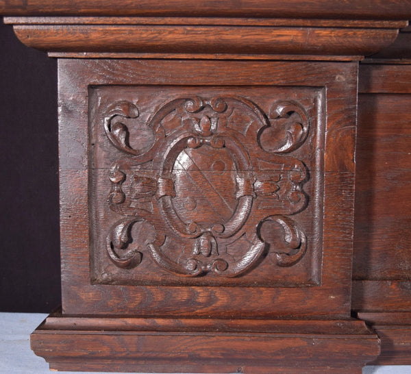 58" Wide Large Antique French Solid Oak Wood Panel/Crest Pediment w/Carvings