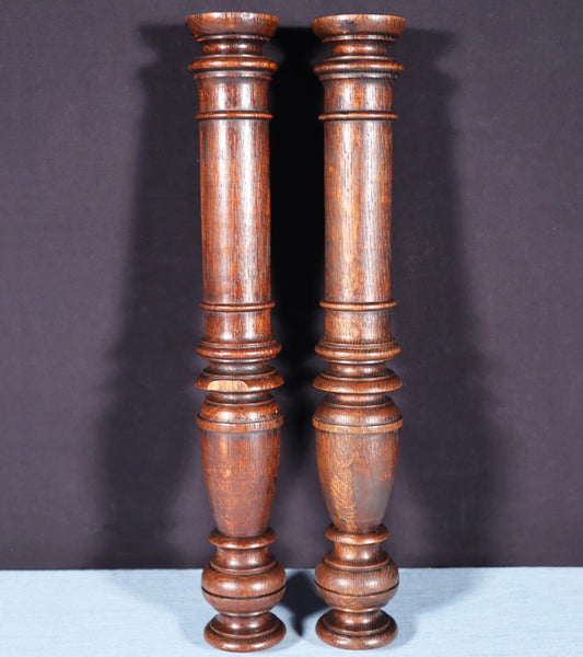 17" Pair of French Antique Solid Oak Wood Posts/Pillars/Trim Salvage