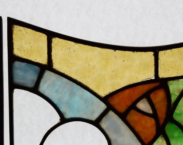 Pair of Vintage French Art Deco Stained Glass Panels with Copper Frames