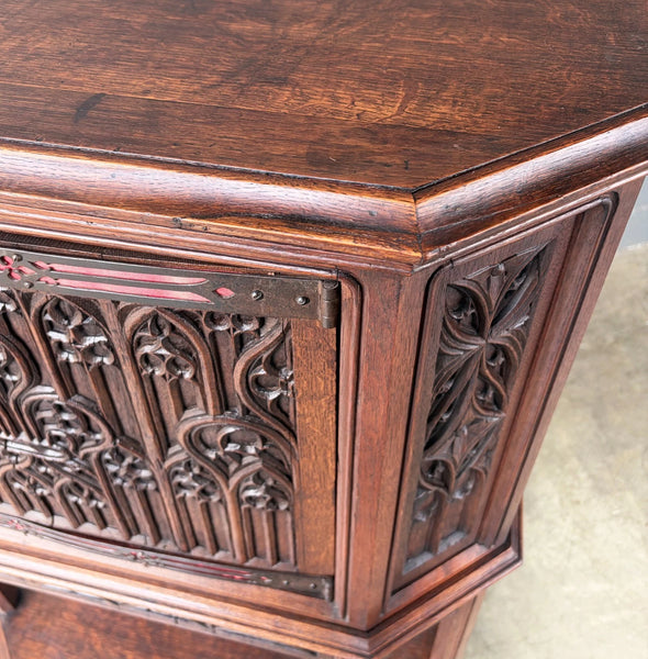 Antique French Gothic Revival Cabinet/Console/Sideboard,Highly Carved Oak Wood