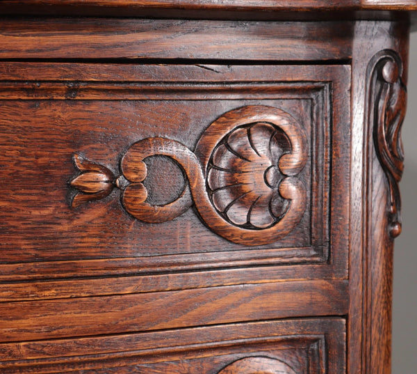 Antique French Louis XV Oak Dresser/ Commode/ Chest of Drawers Highly Carved