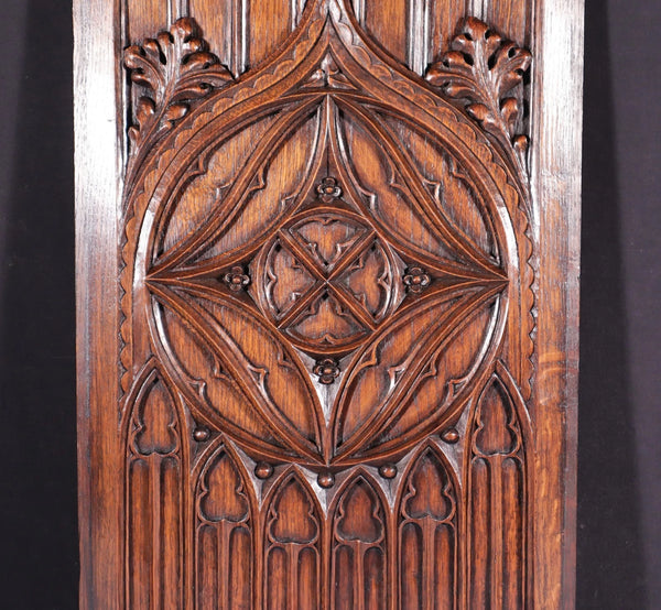 26" Large French Antique Gothic Revival Panel Solid Oak Wood Salvage Late 1800's