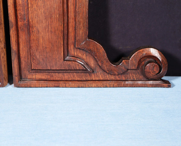 Pair of 11" Tall French Antique Carved Solid Oak Wood Brackets Trim Pieces