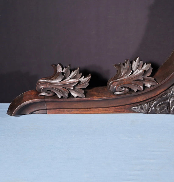59" Wide Antique French Gothic Revival Crest/Pediment in Solid Walnut & Oak Wood