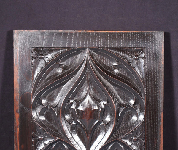 French Antique Gothic Revival Panel in Solid Chestnut Wood Salvage Late 1800's