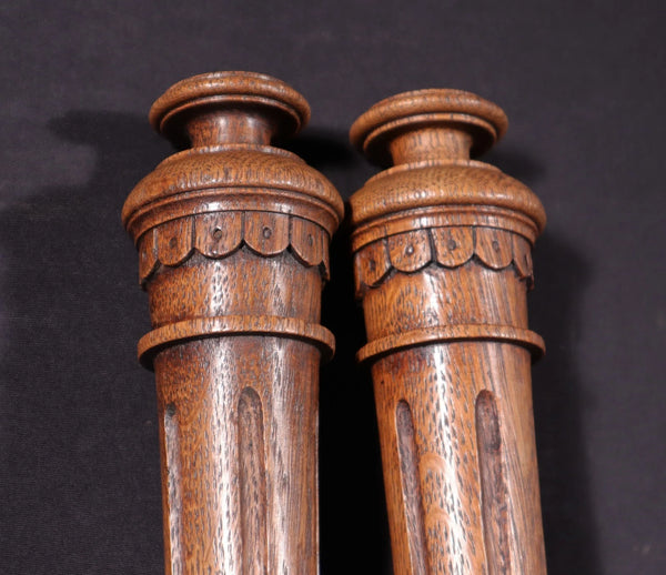 Pair of 26" French Antique Solid Oak Wood Gothic Posts/Pillars/Columns