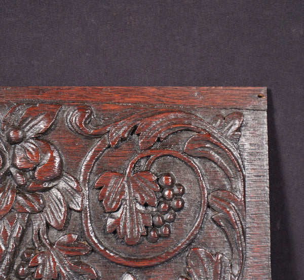 13" Wide French Antique Panel Solid Oak Wood Salvage Mid 1800's with Flowers