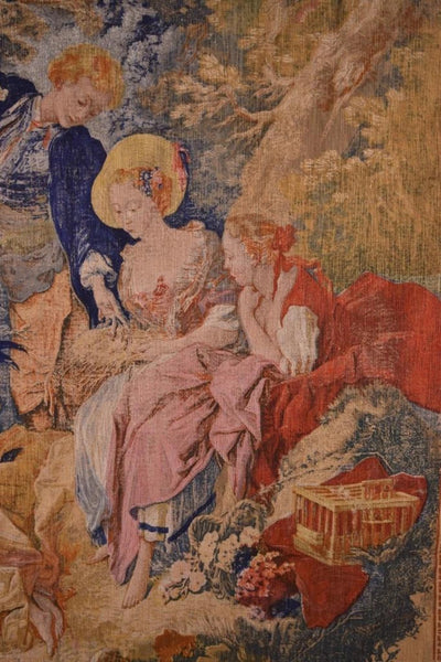 8 Foot Wide Vintage French Hanging Tapestry After Francoise Boucher's "The Nest"