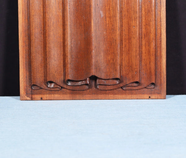 French Antique Gothic Revival Panel in Solid Walnut w/Linen Fold Carving