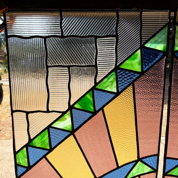 43" Tall Pair of Antique French Art Deco Stained Glass Window Panels