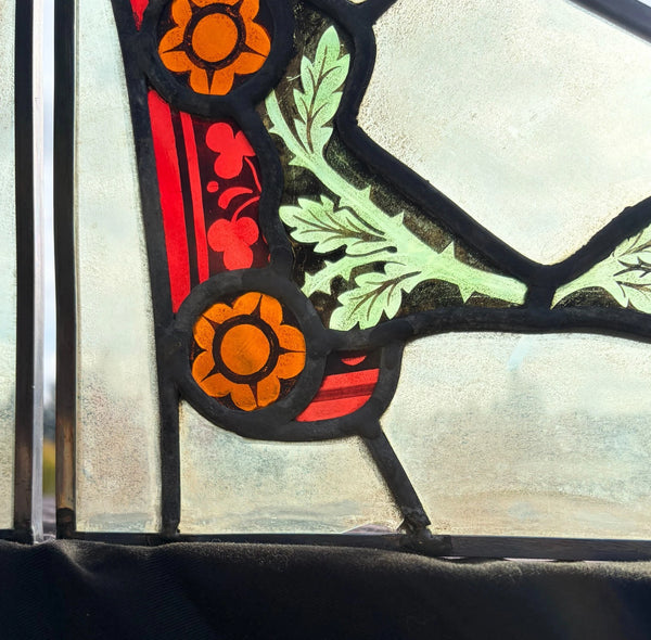 9" Tall Antique Pair of Belgian Stained/Leaded Glass Panels by B. Bardenhewer