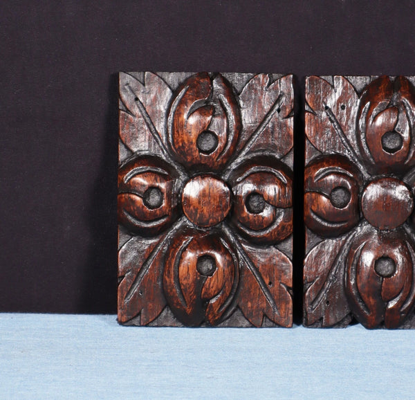 Pair of 4" French Antique Highly Carved Corbels/Trim/Brackets Solid Oak Wood