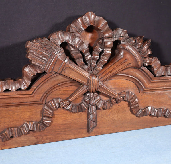 46" Wide Antique French Solid Walnut Wood Louis XVI Highly Carved Detailed Crest