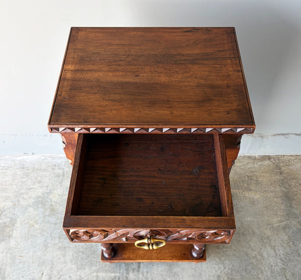 Antique French Gothic Solid Walnut Night Stand/Cabinet With Detailed Carvings